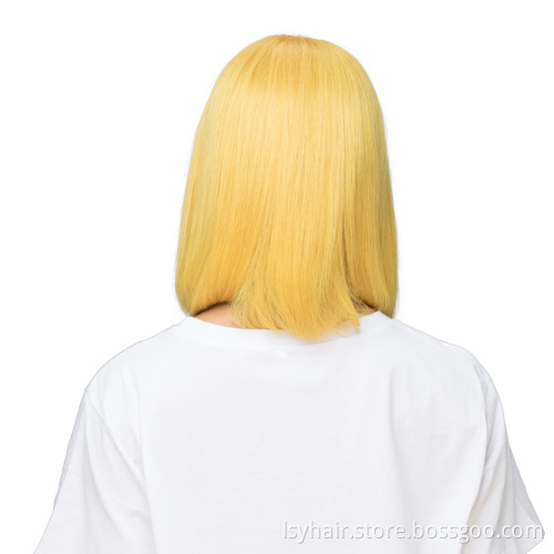 Lsy Hair Ginger Royal Yellow Color Human Hair Bob Wigs, Glueless Straight Short Lace Front Virgin Human Hair Wigs For Sale